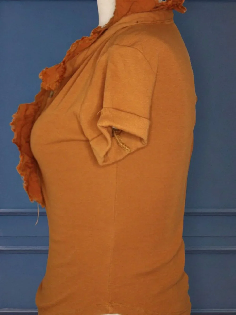 Pilcro and the Letterpress Burnt Orange Ruffle Henley Top Size XS